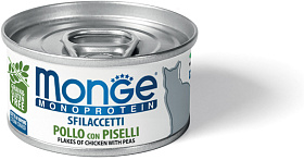 Monge Cat Monoprotein для кошек, мясные хлопья из курицы с горошком
