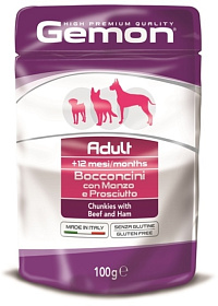 Gemon Dog паучи кусочки с говядиной и ветчиной