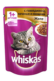 Whiskas с говядиной, печенью и овощами в желе
